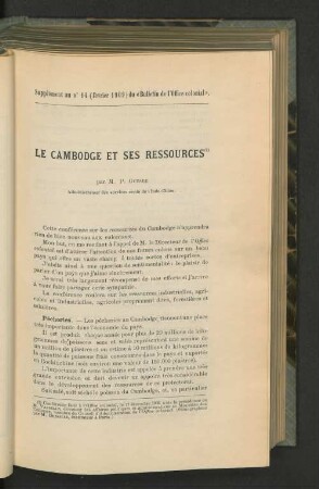 Le Cambodge Et Ses Ressources.