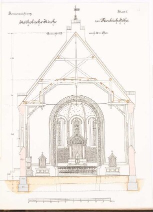 Katholische Kirche, Neukirch auf der Höhe: Querschnitt nach dem Chor 1:50