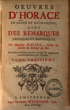Oeuvres d'Horace : en latin et en français, 3