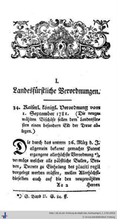 I. Landesfürstliche Verordnungen.