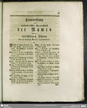 Concordanz und alphabetisches Verzeichniß der Namen derer vierfüßigen Thiere, die in diesem Werke vorkommen