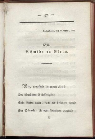 XVII. Schmidt an Gleim.