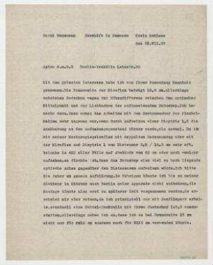 Brief von Raoul Hausmann an Astro-Gesellschaft m.b.H. Jershöft