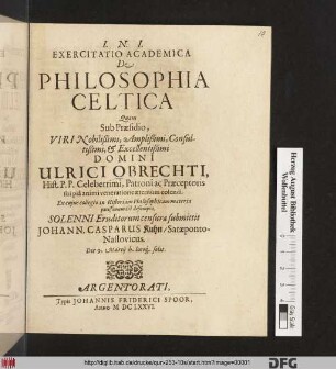 Exercitatio Academica De Philosophia Celtica