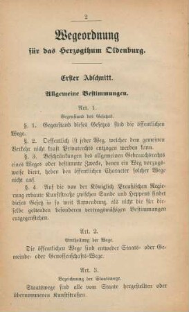 Wege-Ordnung für das Herzogthum Oldenburg