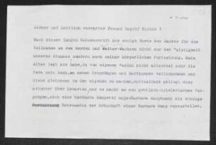 Brief von Gerhart Hauptmann an Ingolf Kuntze