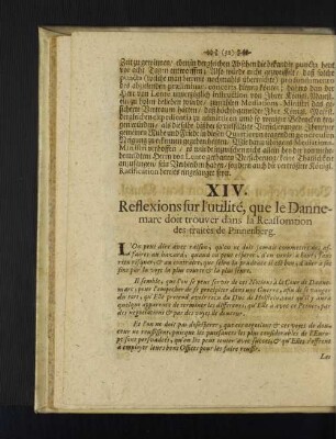 XIV. Reflexions sur l'utilité, que le Dannemarc doit trouver dans la Reassomtion des traites de Pinnenberg.