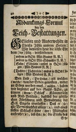 42-58, Abdanckungs-Formul bey den Leich-Bestattungen. - Formul der Kinder-Taufe.