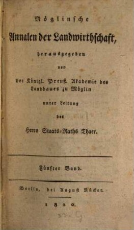 Möglinsche Annalen der Landwirthschaft. 5, 5. 1820