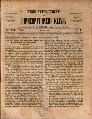 Neue Zeitschrift für homöopathische Klinik. 13 = Bd. 17. 1868