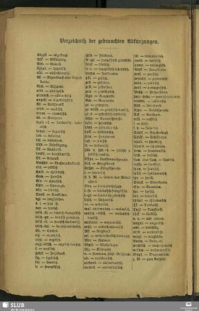 Verzeichniß der gebrauchten Abkürzungen