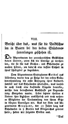 Bericht über das, was für die Volksschulen in Baiern bei den beiden Ständeversammlungen geschehen ist