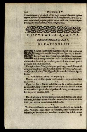 Disputatio Quarta. De Categoriis.