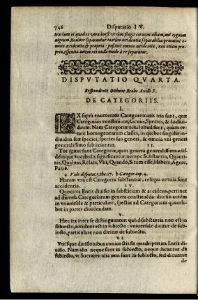 Disputatio Quarta. De Categoriis.