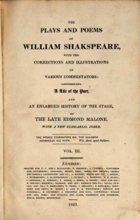 The plays and poems of William Shakspeare : With a new glossarial index, 3. - 549 S.