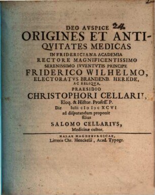 Origines et antiquitates medicas