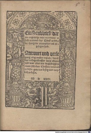 Ein Sendbrieff darjnn angetzeigt wirt vermeinte vrsach warumb der Türck widder die Hungern triumphirt vn[d] obgelegen hab