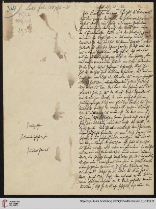 Heid. Hs. 3895 II B - 5,314: Nachlass Heinrich Bassermann, Sonn- und Feiertagspredigten: Predigt zu Mt 25,31-46 (Der schreckliche Gedanke von einer ewigen Strafe)