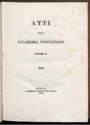 Atti Dell' Accademia Pontaniana Volume VI.