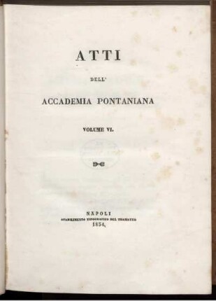 Atti Dell' Accademia Pontaniana Volume VI.