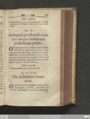 Tit. V. De legatis praestandis contra tabulas bonorum possessione petita.