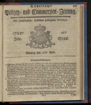 21tes Stueck, Montag den 27ten May. 1793
