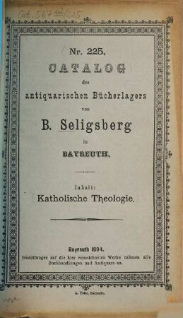 Antiquariats-Katalog. 225. 1894