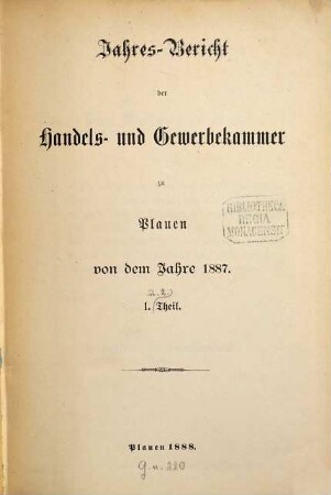 Jahresbericht der Handels- und Gewerbekammer Plauen. 1887 (1888)