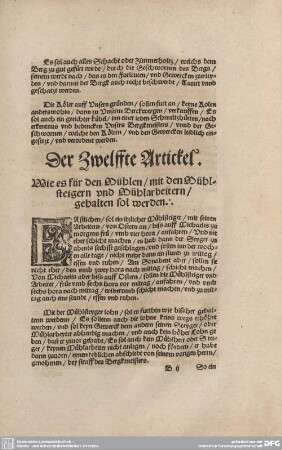 Der Zwelffte Artickel. Wie es für den Mühlen / mit den Mühlsteigern und Mühlarbeitern / gehalten sol werden.