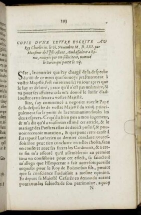 Copie D'une Lettre Escrite Au Roy Charles IX. ... par Monsieur de l'Isle ...