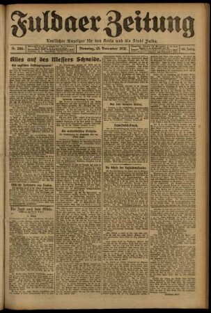 Erste Ausgabe vom Dienstag, den 13. Dezember 1921.