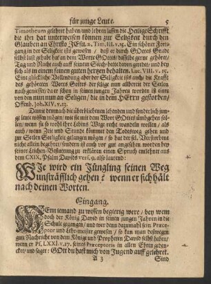 [Textus.] [... aus dem CXIX. Psalm vers. 9. ...]