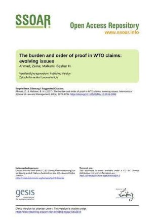 The burden and order of proof in WTO claims: evolving issues