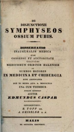 De disjunctione symphyseos ossium pubis : Diss. inaug. med.