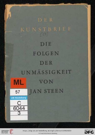Band 57: Der Kunstbrief: Jan Steen - die Folgen der Unmässigkeit