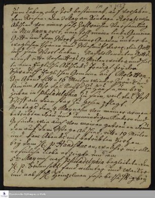 Fragment des Reisetagebuchs von Heinrich Melchior Mühlenberg.