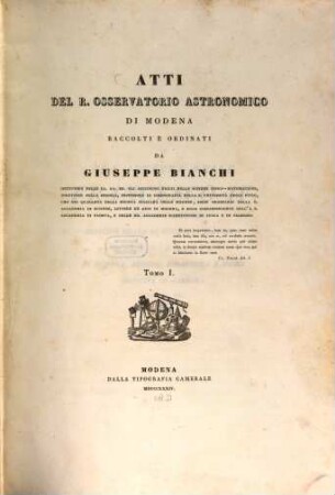 Atti del R. Osservatorio Astronomico di Modena, 1