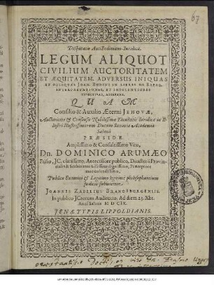 Disputatio AntiBodiniano-Iuridica, Legum Aliquot Civilium Auctoritatem Et Aequitatem, Adversus Iniquas Et Obliquas Joan. Bodini In Libris De Repub. Interpretationes, Et Insolentiores Invectivas, Asserens