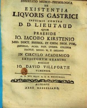 Dissertatio medico-physiologica de existentia liqvoris gastrici : inprimis contra D. D. Lieutaud