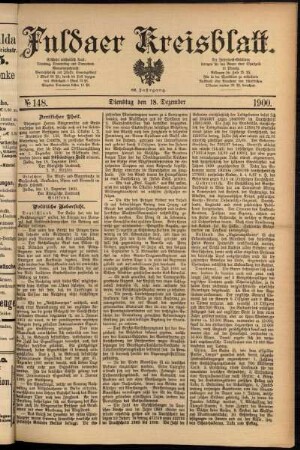 Erste Ausgabe vom Dienstag, den 18. Dezember 1900.