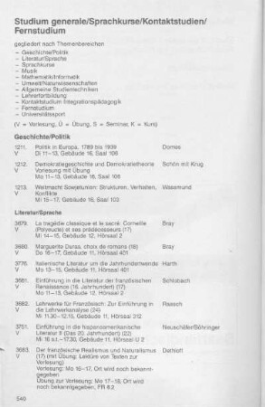 Studium generale/Sprachkurse/Kontaktstudien/Fernstudium