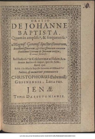 Oratio De Johanne Baptista