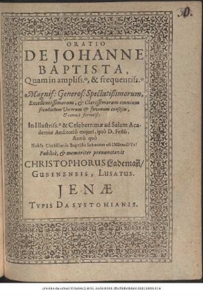 Oratio De Johanne Baptista