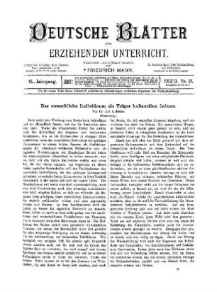 Das menschliche Individuum als Träger kulturellen Lebens : (Fortsetzung)