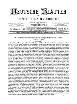 Das menschliche Individuum als Träger kulturellen Lebens : (Fortsetzung)