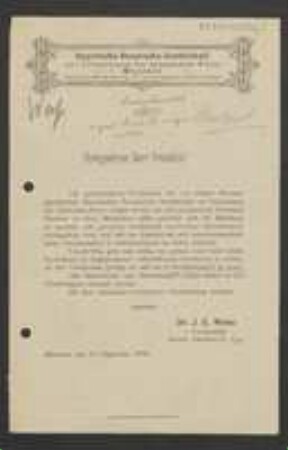 Brief von Johann Weiß von Bayerische Botanische Gesellschaft zur Erforschung der Heimischen Flora an Unbekannt