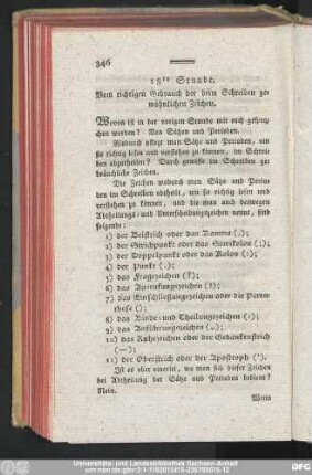 18te Stunde. Vom richtigen Gebrauch der beim Schreiben gewöhnlichen Zeichen.