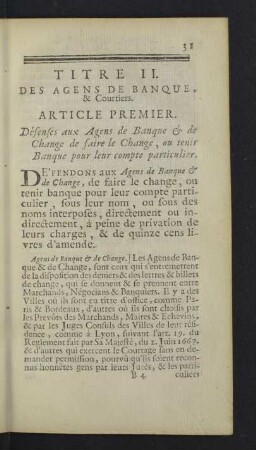 Titre II. Des agens de banque, & courtiers.