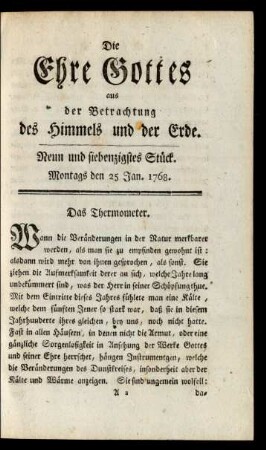 Neun und siebenzigstes Stück. Montags den 25 Jan. 1768