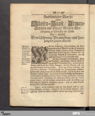 Ausfuehrlicher Bericht Vom Waeysen-Hause/ Armen-Schulen und uebriger Armen-Verpflegung